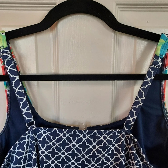 Lane Ends Square Neck Underwire Tankini Top Swimsuit Adjustable Straps Size 14L - Picture 5 of 11